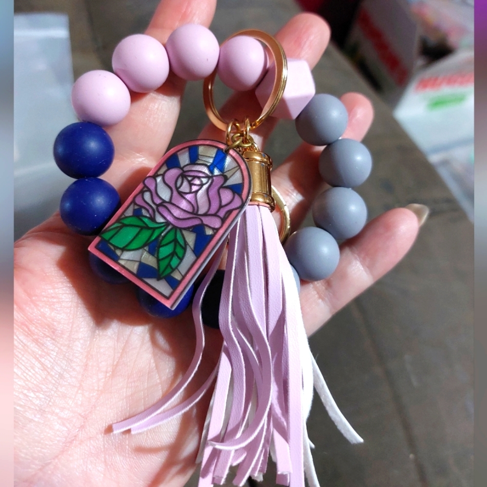 Stained Glass Rose Keychain Bracelet